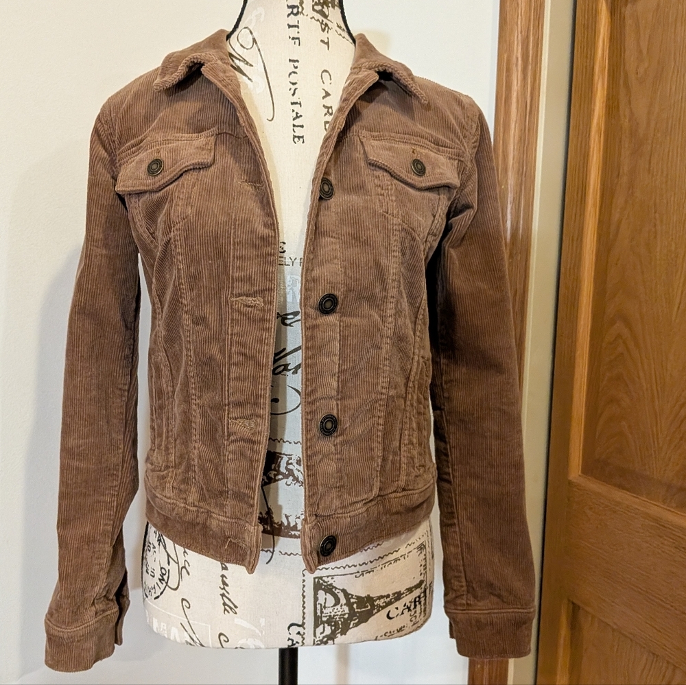 SO Brown Cognac Corduroy Cropped Button Front Jacket Size XS 70's Trucker - Picture 1 of 8